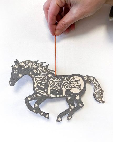 Screenprinted Wooden Decoration - Horse - Grey