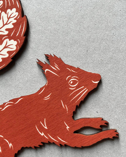 Screenprinted Wooden Decoration - Squirrel - Rusty Red