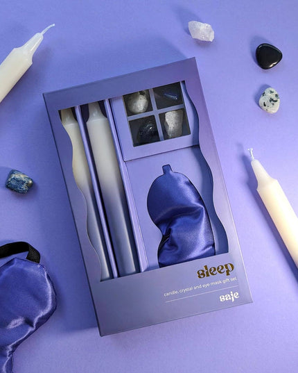 Saje Sleep Candle, Crystal & Eye Mask Set - Includes Two Candles and Four Crystal Stones