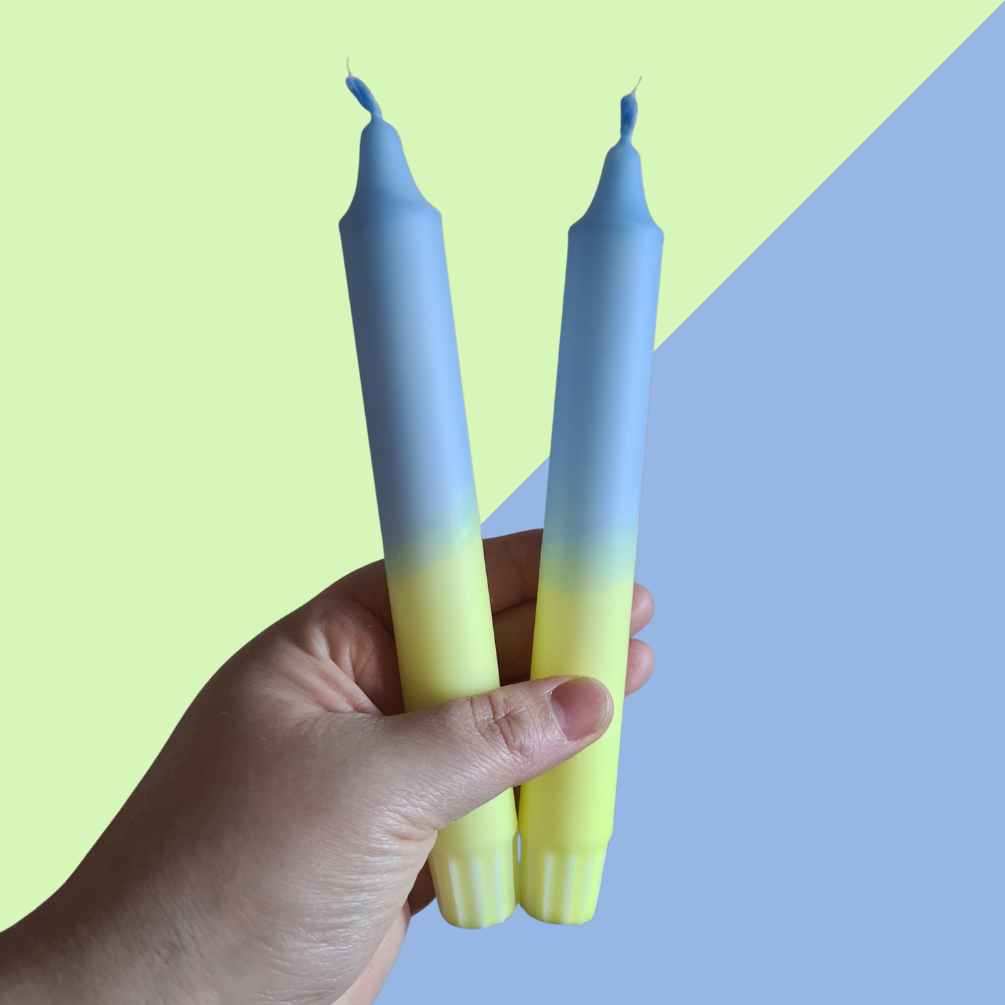 Blue & Yellow Colour Dipped Dinner Candles