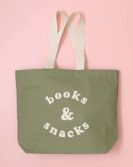 Books & Snacks - Olive Green Canvas Tote Bag
