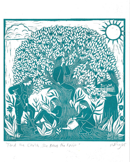 Tend the Earth Riso Print *orchard, grow, apple tree, gardening*