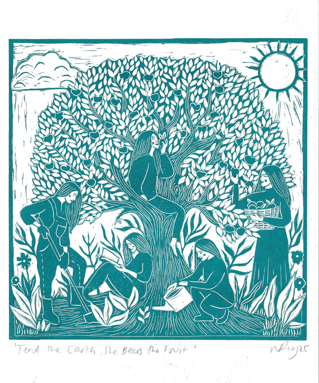 Tend the Earth Riso Print *orchard, grow, apple tree, gardening*