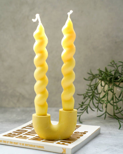 U Shape Dinner Candle Holder - Handmade pieces Yellow