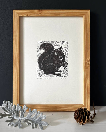 Limited Edition Original Black and White Squirrel Print
