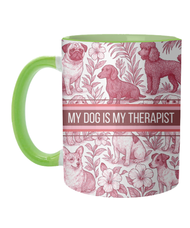 Mugs 'My Dog is my therapist' Mug Colour Inner & Handle 11oz - Green