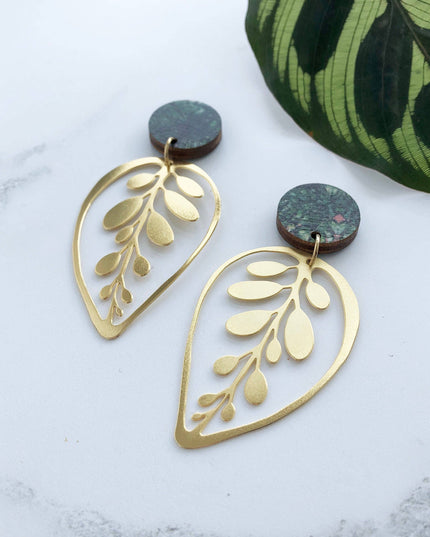 Gold Calathea Makoyana Drop Studs