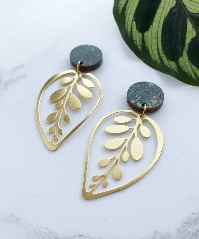 Gold Calathea Makoyana Drop Studs