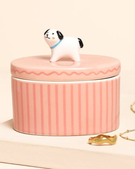 Pink oval Dog Trinket Pot