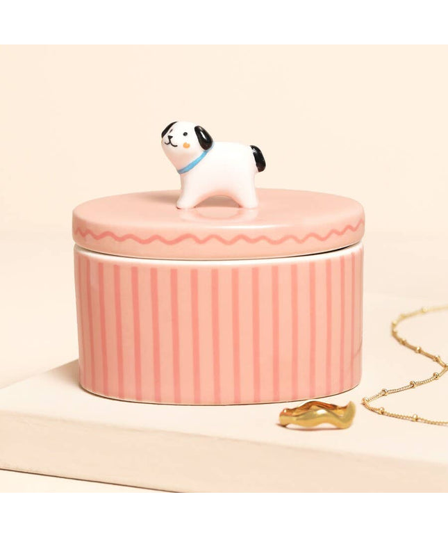 Pink oval Dog Trinket Pot