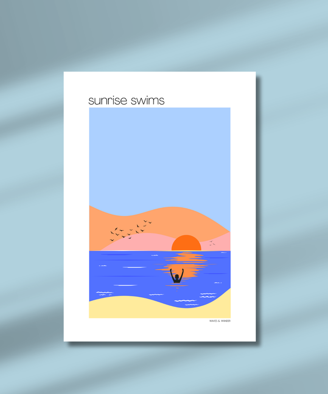 Sunrise Wild Swimming Print A4