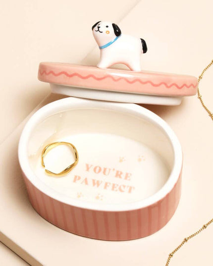 Pink oval Dog Trinket Pot