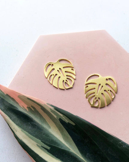 Gold Monstera Leaf Houseplant Stud Earrings