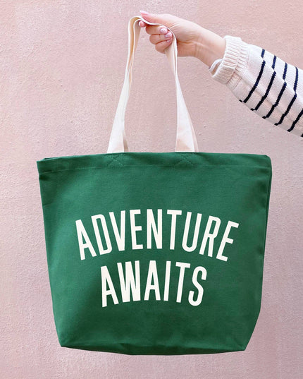 Adventure Awaits - Forest Green Canvas Tote Bag