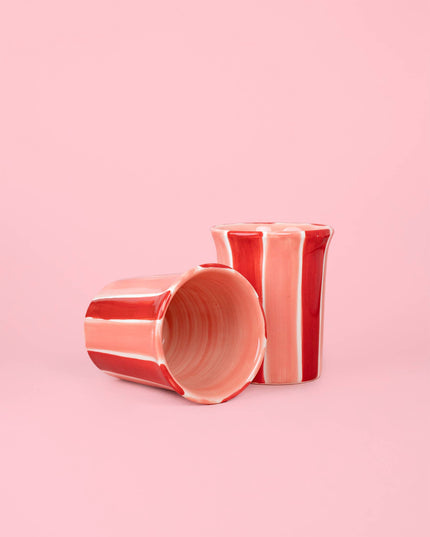 Artisanal Ceramic Mug Sweetheart Stripes Pottery Cup 250ml