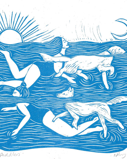 Paddlers Riso Lino Print - Swiiming Love