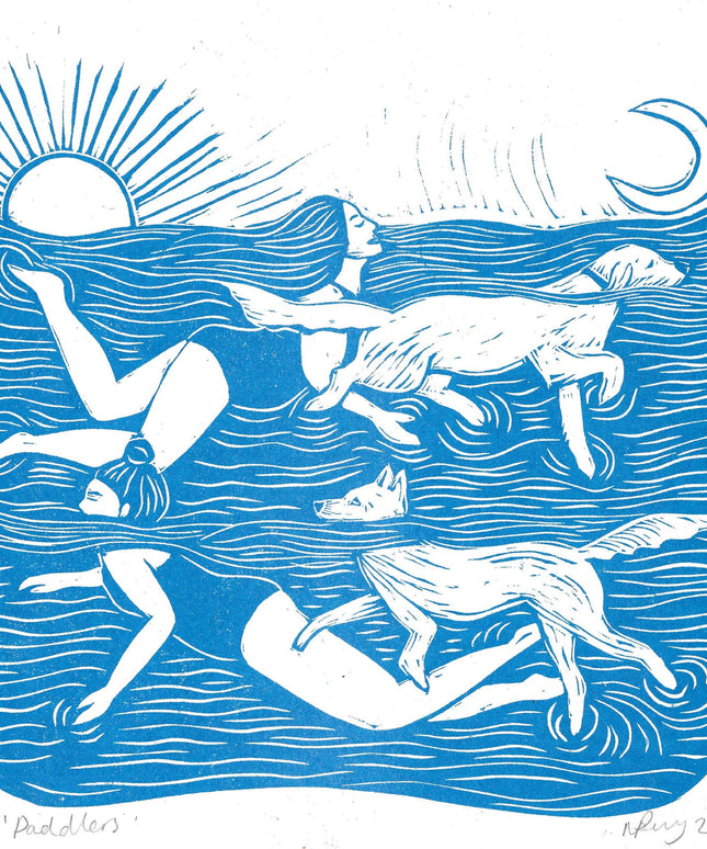Paddlers Riso Lino Print - Swiiming Love