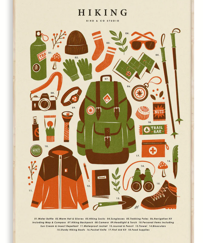 HIKING Kit Art Print ( A4)