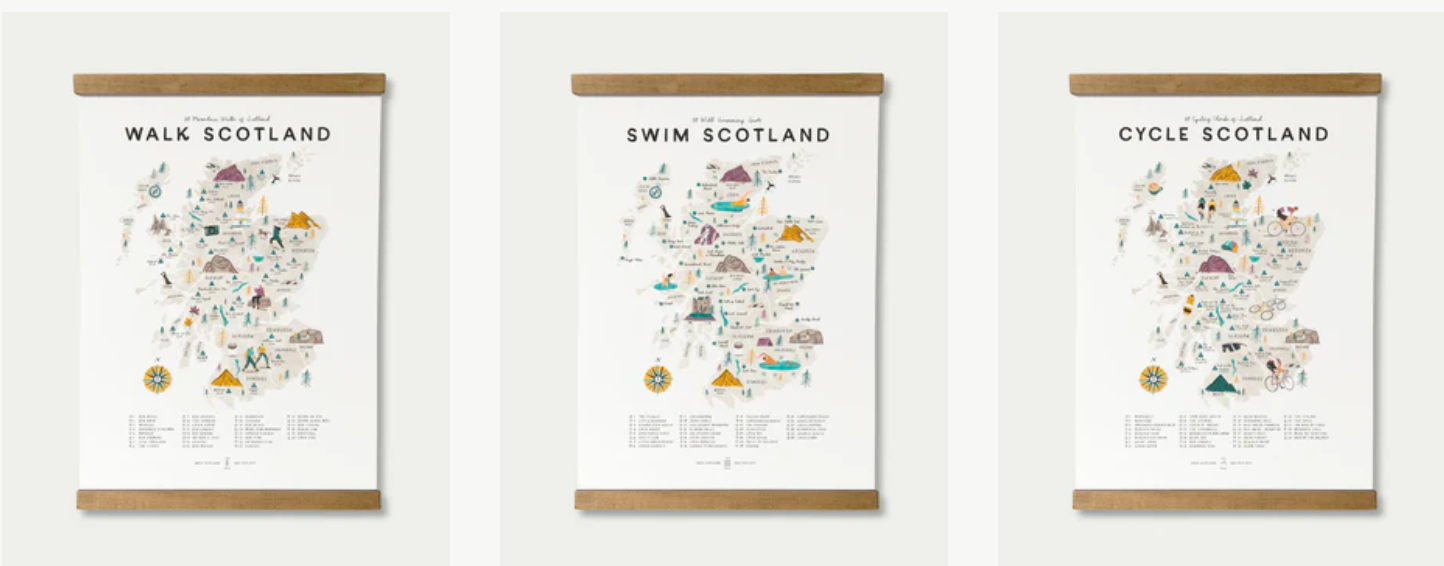 Illustrated A3 Map Checklist Prints - WALK/CYCLE/SWIM