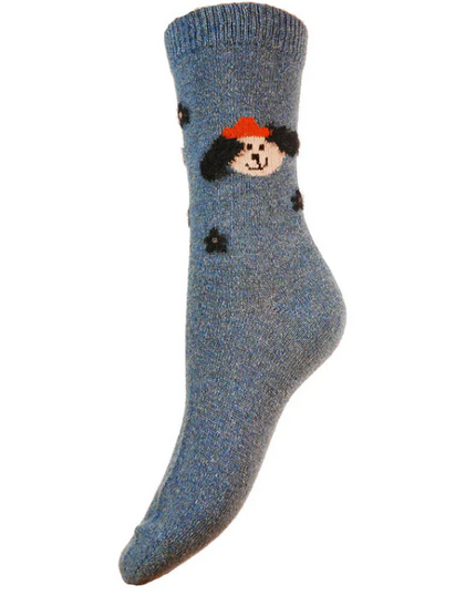 Wool Blend Socks Blue - DOG (4-7UK size)