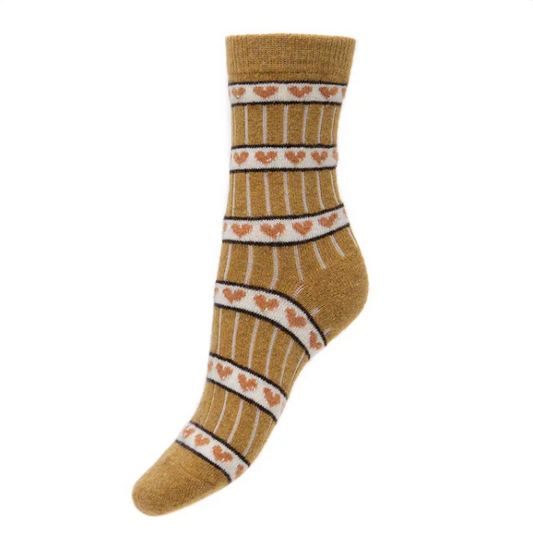 Wool Blend Socks / Mustard & Hearts (4-7UK size)