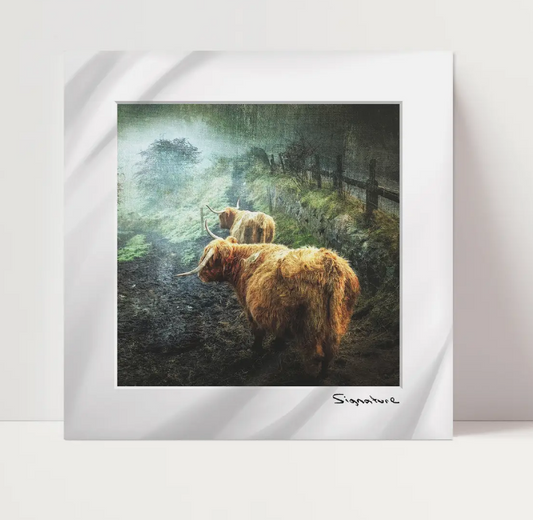 Highland Cow Stroll Square Print 10x10in