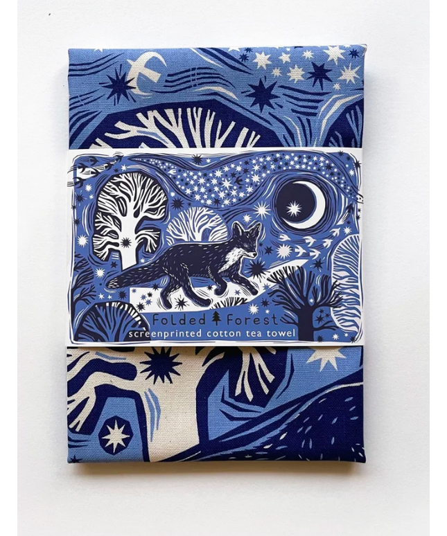 Midnight Fox Tea Towel - Blue