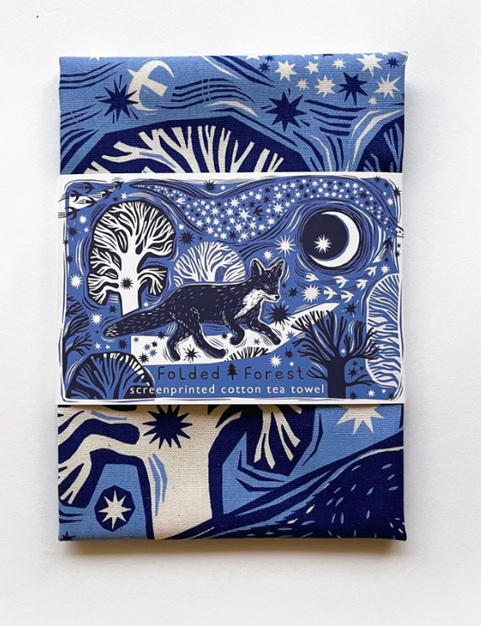 Midnight Fox Tea Towel - Blue