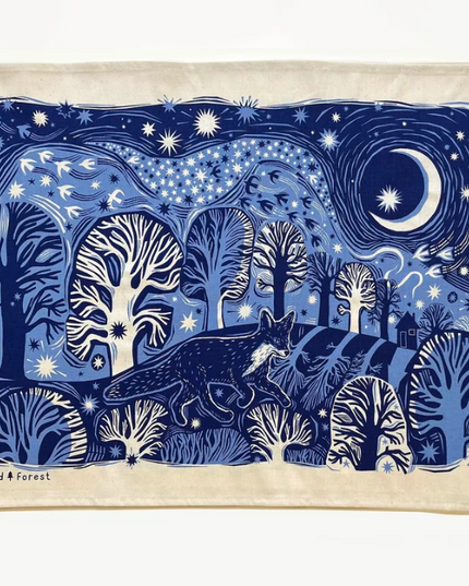 Midnight Fox Tea Towel - Blue