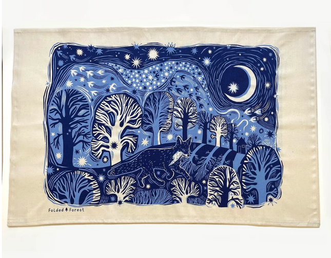 Midnight Fox Tea Towel - Blue