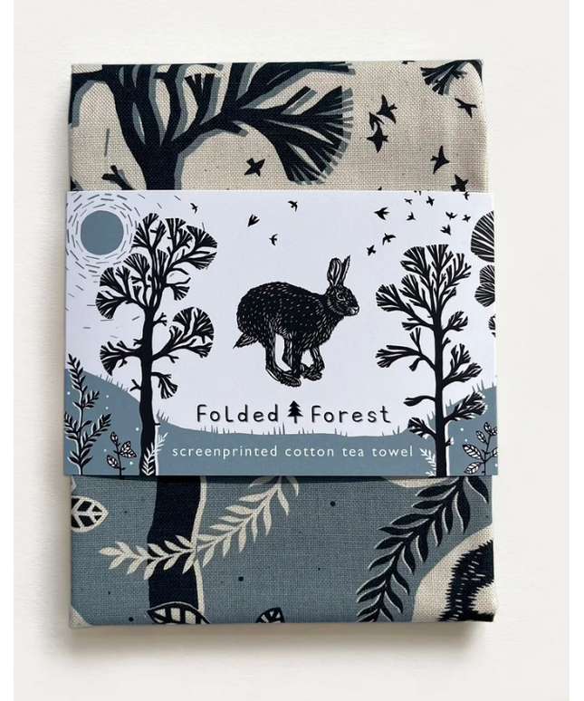 Leaping Hare Tea Towel - Blue Grey