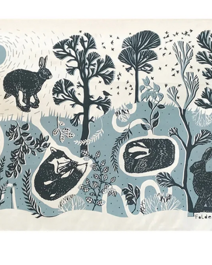 Leaping Hare Tea Towel - Blue Grey