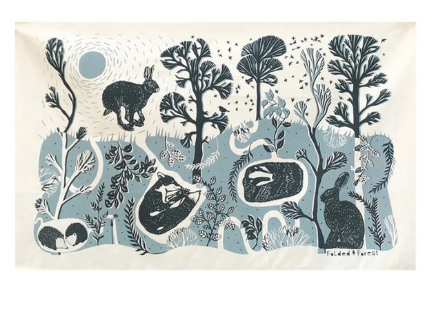 Leaping Hare Tea Towel - Blue Grey