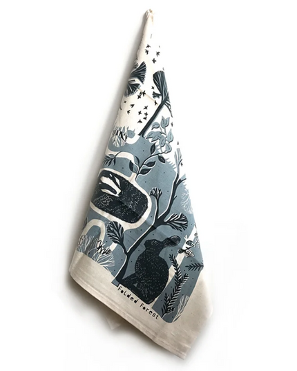 Leaping Hare Tea Towel - Blue Grey