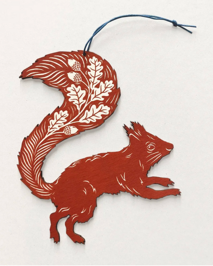 Screenprinted Wooden Decoration - Rusty Red Squirrel