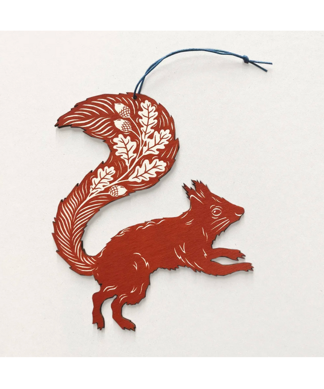 Screenprinted Wooden Decoration - Rusty Red Squirrel