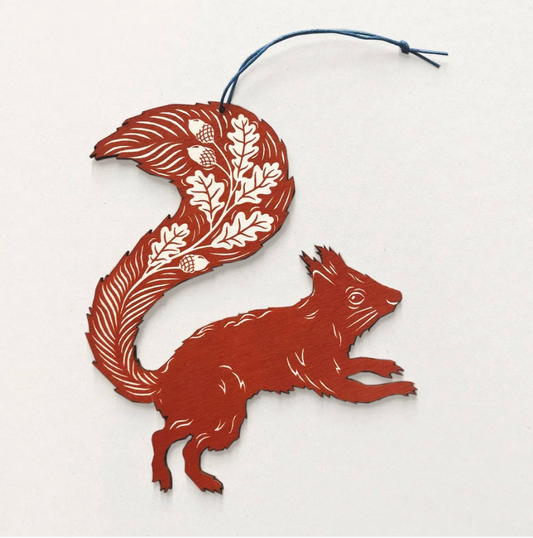 Screenprinted Wooden Decoration - Rusty Red Squirrel