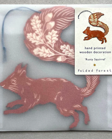 Screenprinted Wooden Decoration - Rusty Red Squirrel