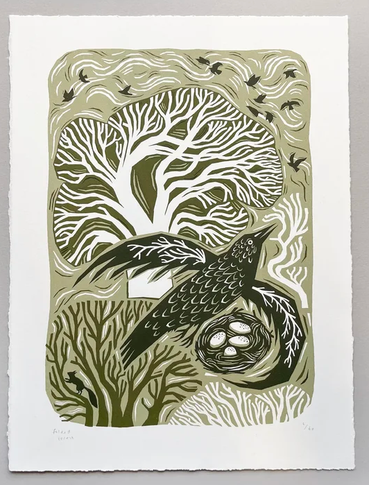 Folded Forest Limited Edition Print - Green Bird
