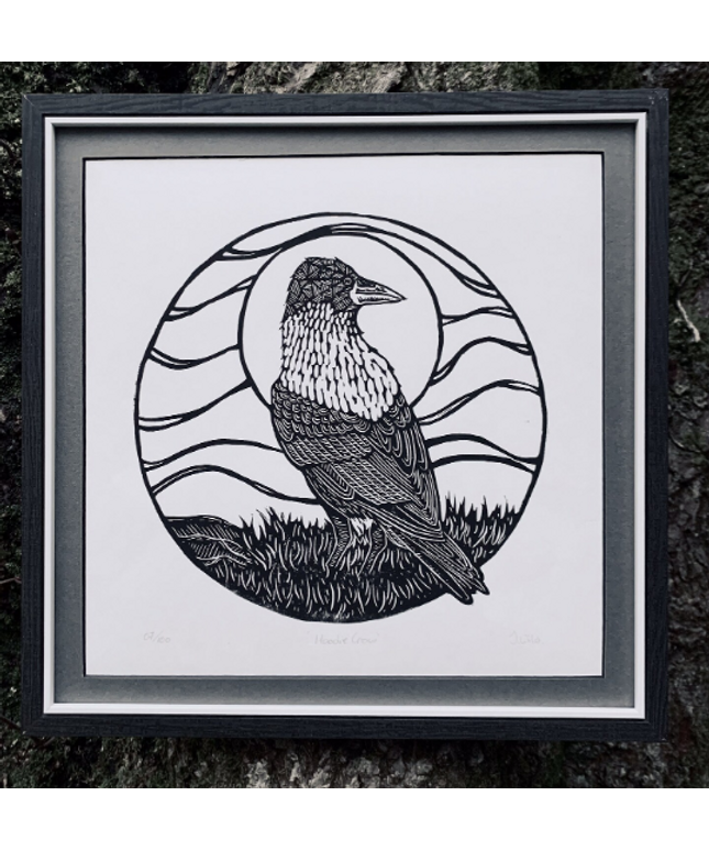 Hoodie Crow Lino Art - Judith Wild
