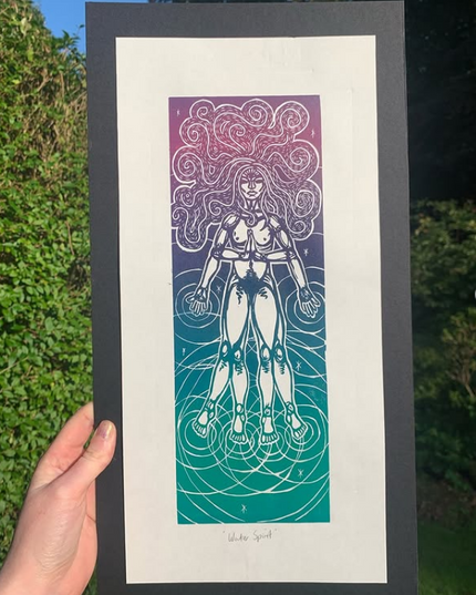 The Water Spirit Lino Art - Judith Wild