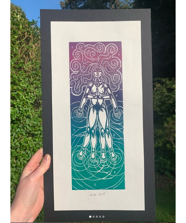 The Water Spirit Lino Art - Judith Wild