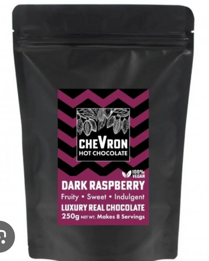 Chevron Hot Chocolate dark raspberry packaging on a white background