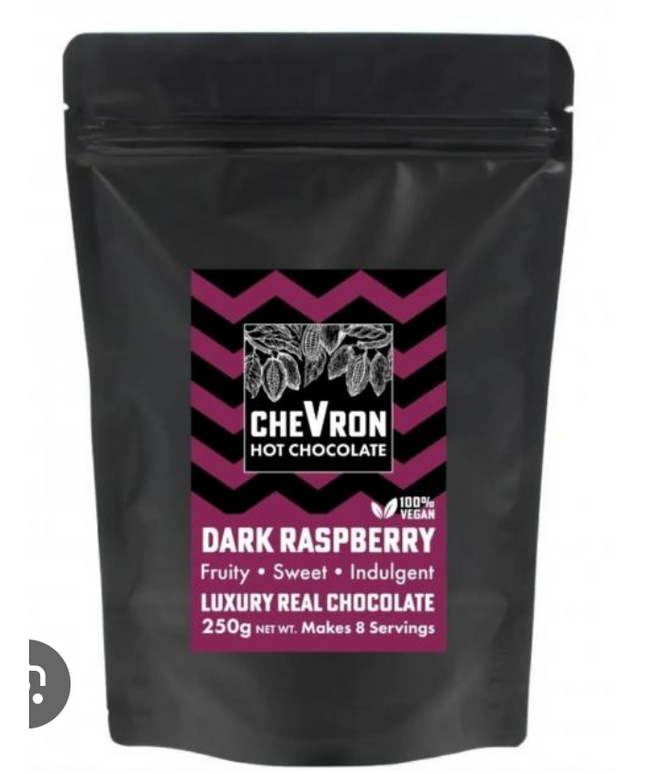 Chevron Hot Chocolate dark raspberry packaging on a white background