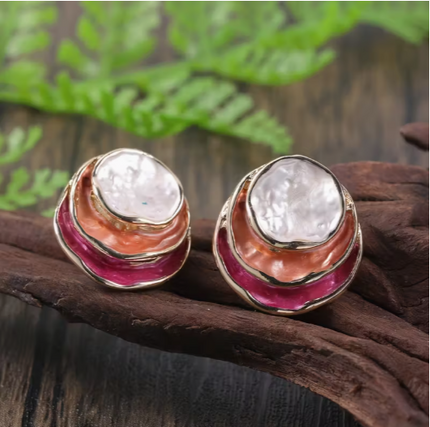 Rose Blooms Enamel Stud Earrings