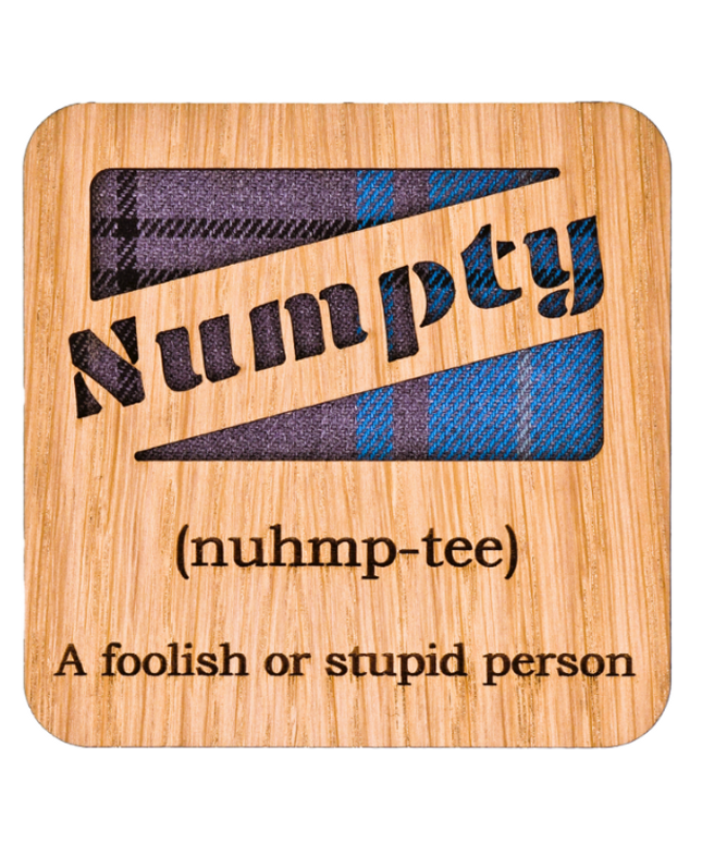 Numpty Square Coaster - Wood & Tartan