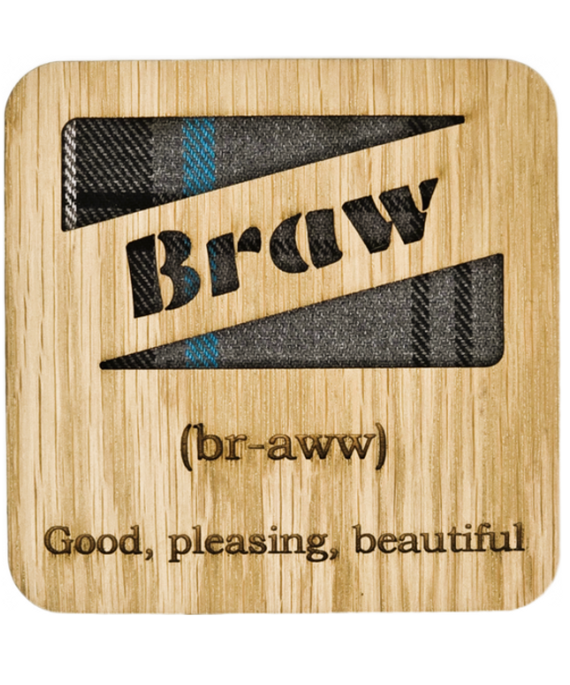 Braw Square Coaster - Wood & Tartan