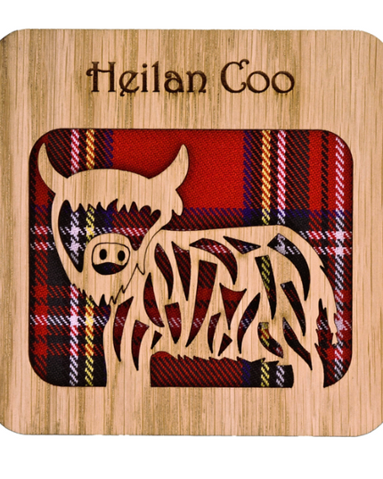 Helian Coo Square Coaster - Wood & Tartan