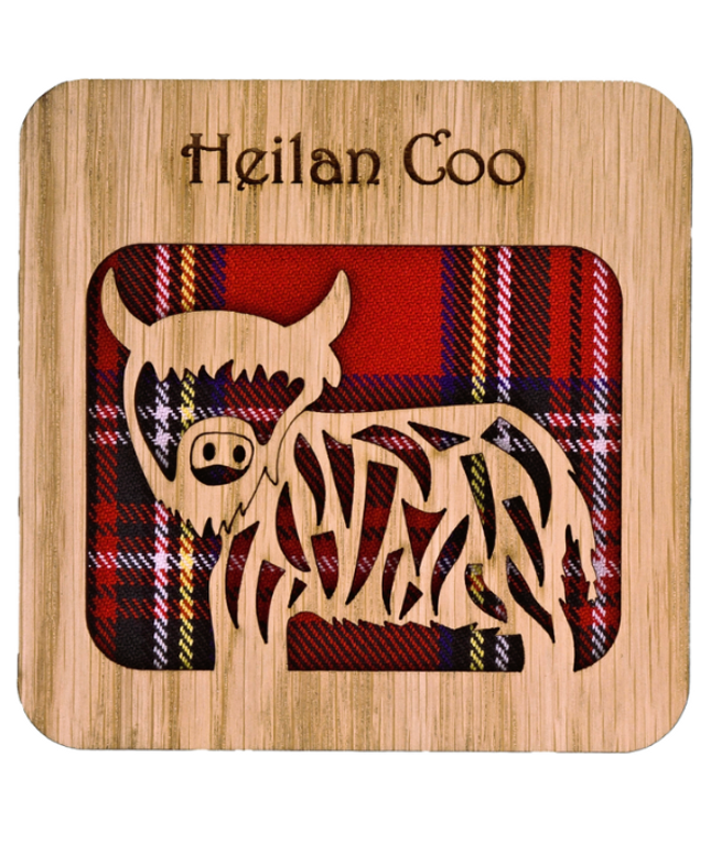 Helian Coo Square Coaster - Wood & Tartan