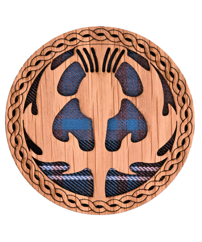 Thistle Round Coaster - Wood & Tartan